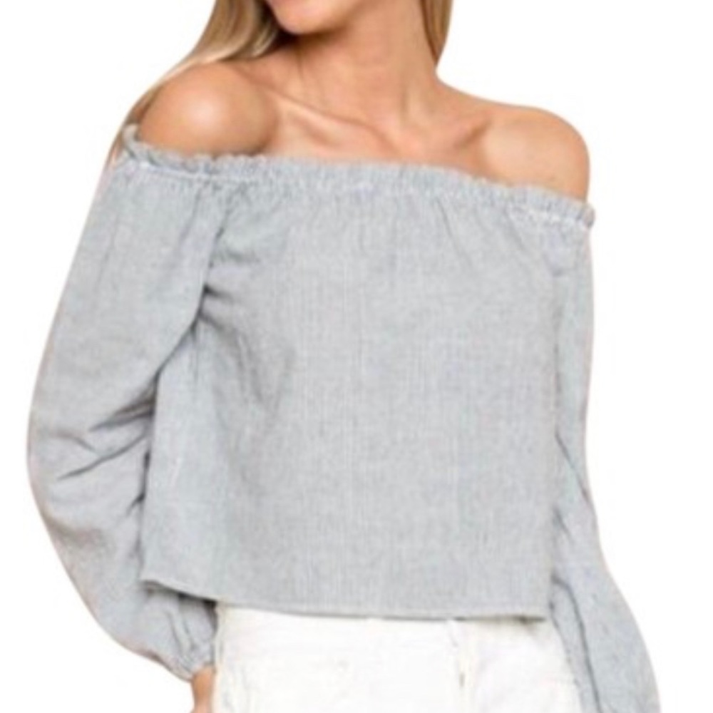 Brandy Melville blue and white striped off the shoulder top